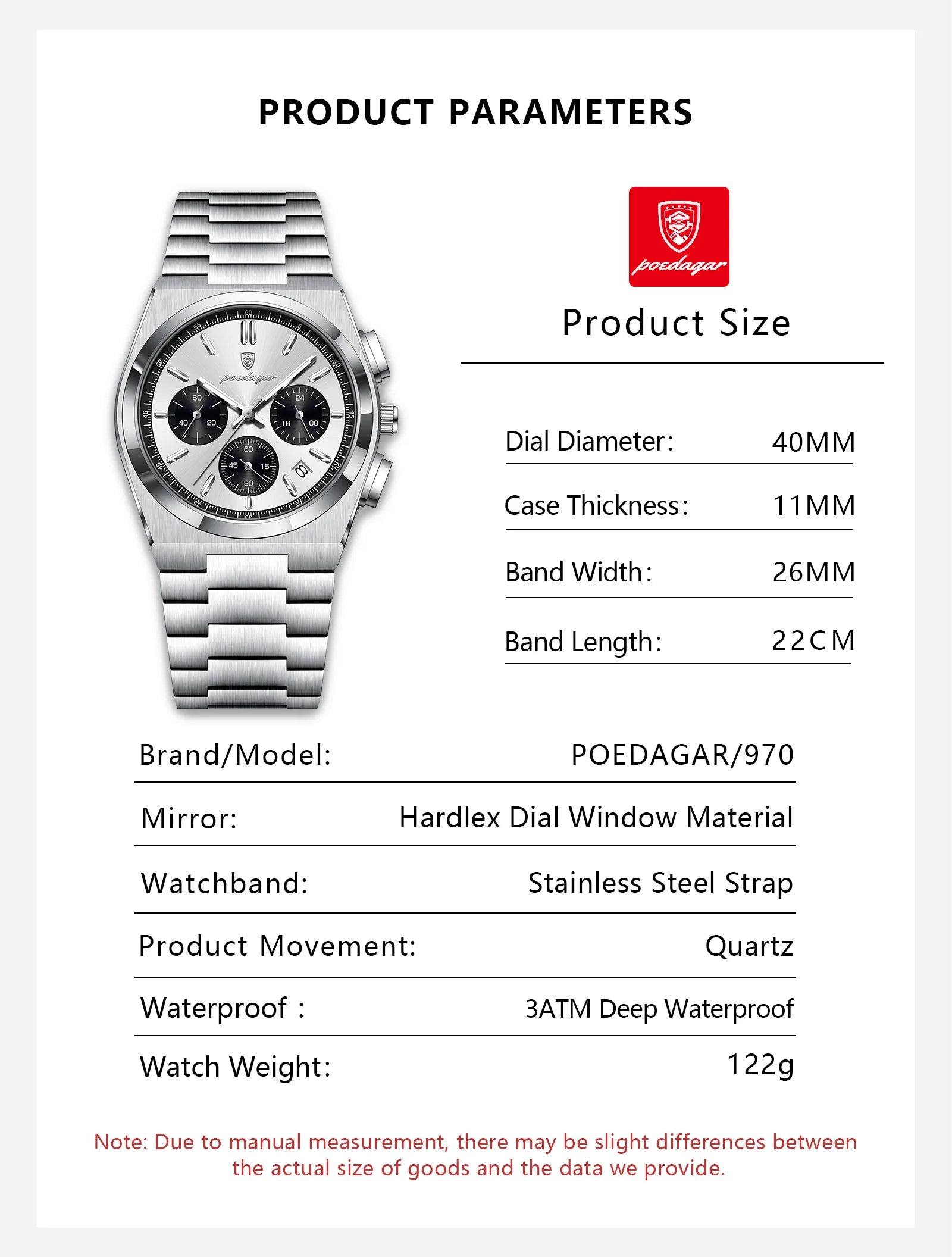 Chronograph Watch – Luminous Numberless Dial with Hidden Clasp