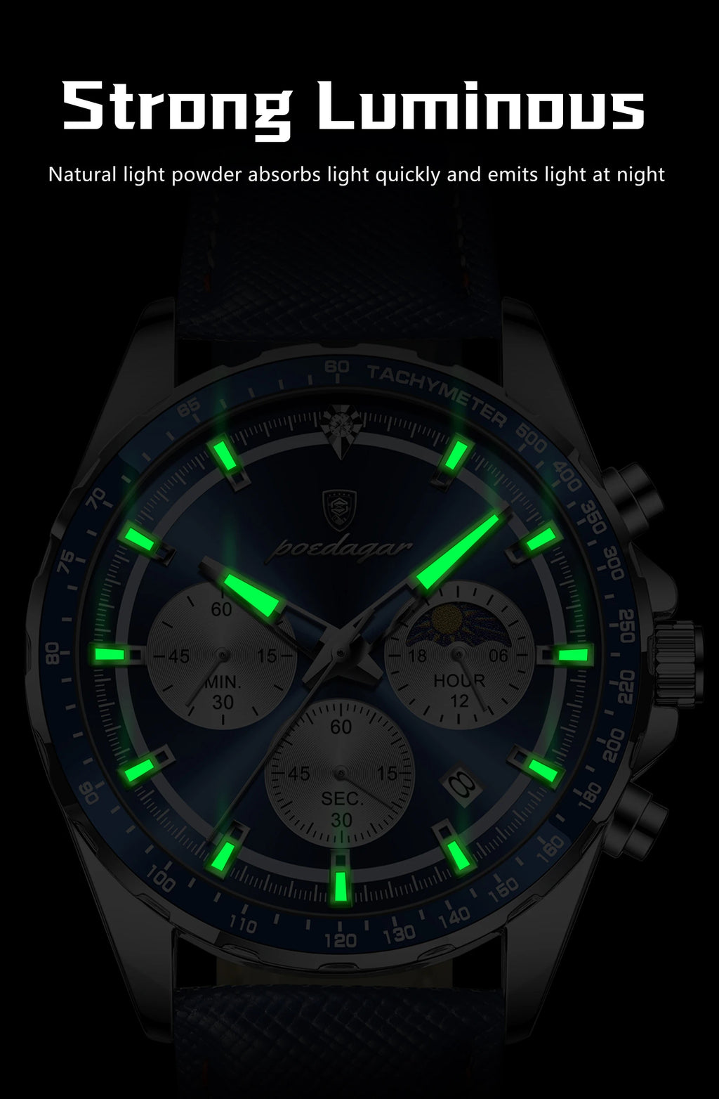 Leather Chronograph Watch – Luminous Dial with Date