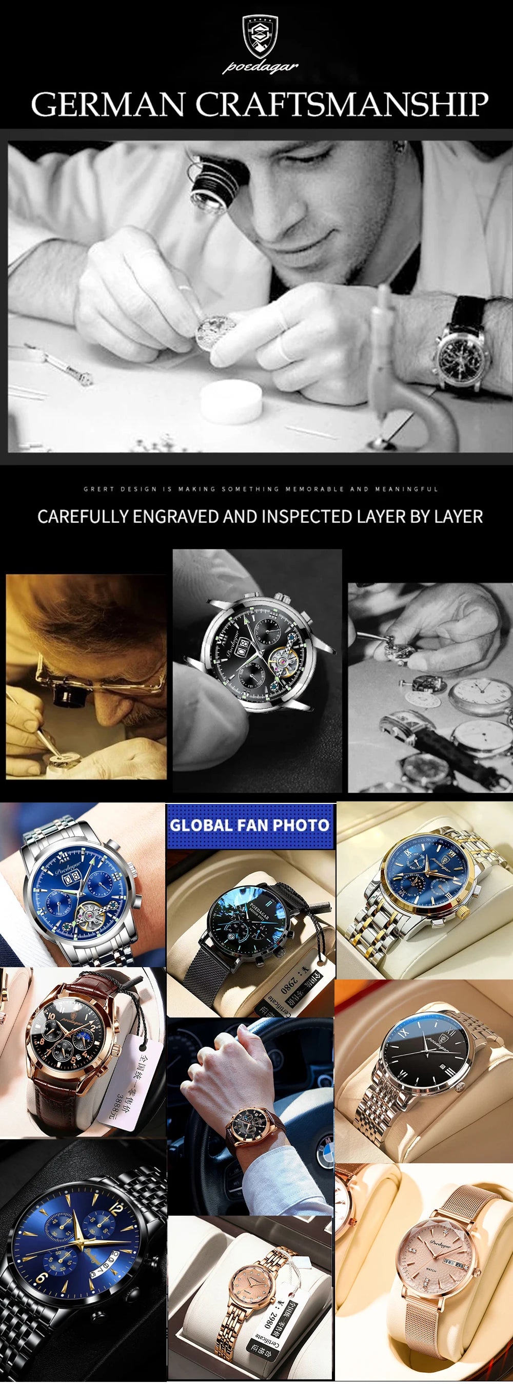 Full Calendar Sport Watch – Luminous Dial with Hidden Clasp Bracelet