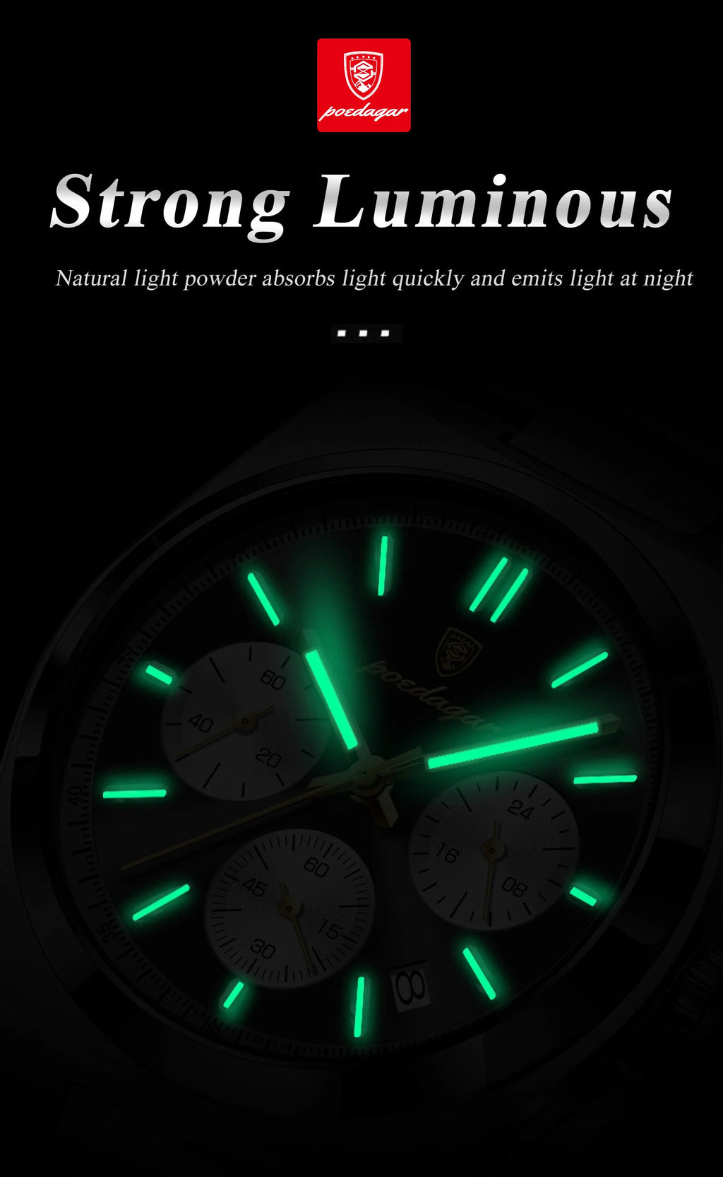 Chronograph Watch – Luminous Numberless Dial with Hidden Clasp