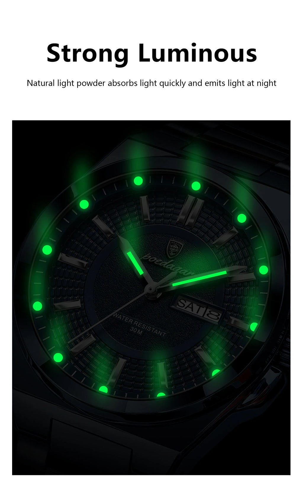 Full Calendar Sport Watch – Luminous Dial with Hidden Clasp Bracelet
