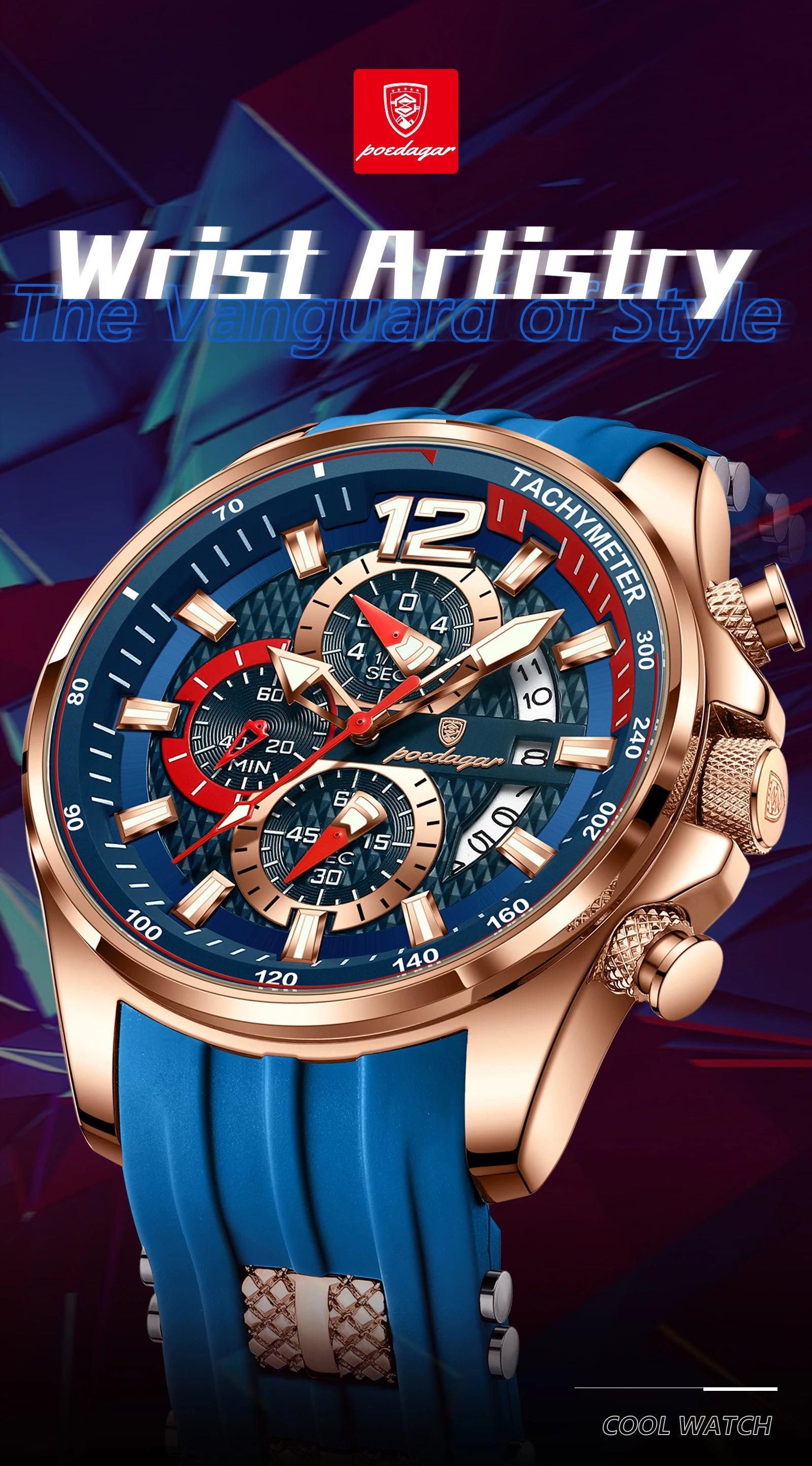 Chronograph Sport Watch – Large Arabic Dial with Silicone Strap & Full Calendar
