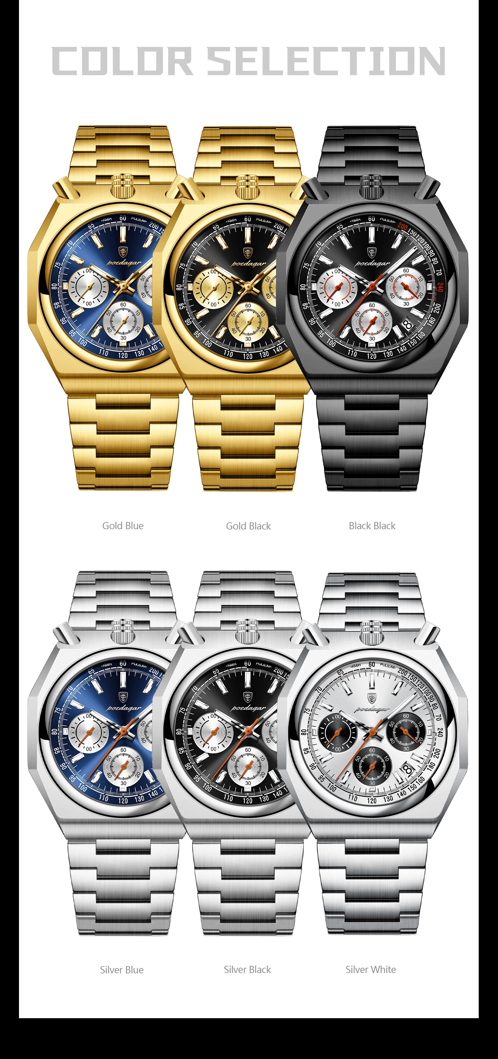 Irregular Chronograph Watch – Bold Numberless Dial with Hidden Clasp Bracelet