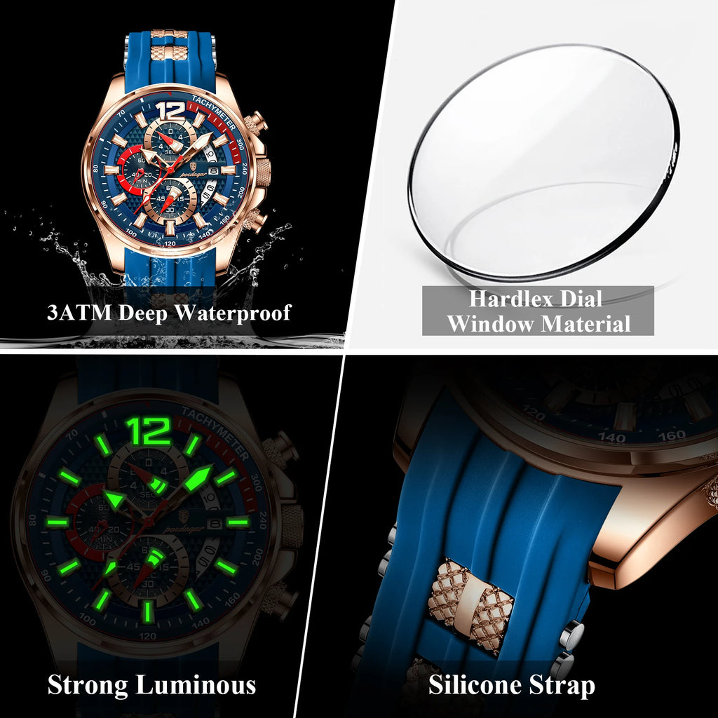Chronograph Sport Watch – Large Arabic Dial with Silicone Strap & Full Calendar