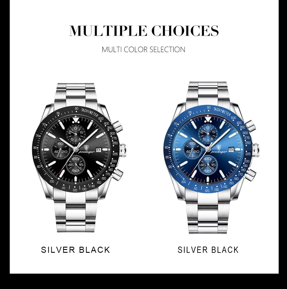 Dress Chronograph Watch – Luminous Dial with Safety Clasp Bracelet