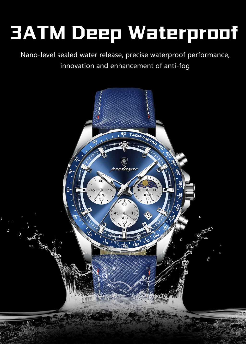 Leather Chronograph Watch – Luminous Dial with Date