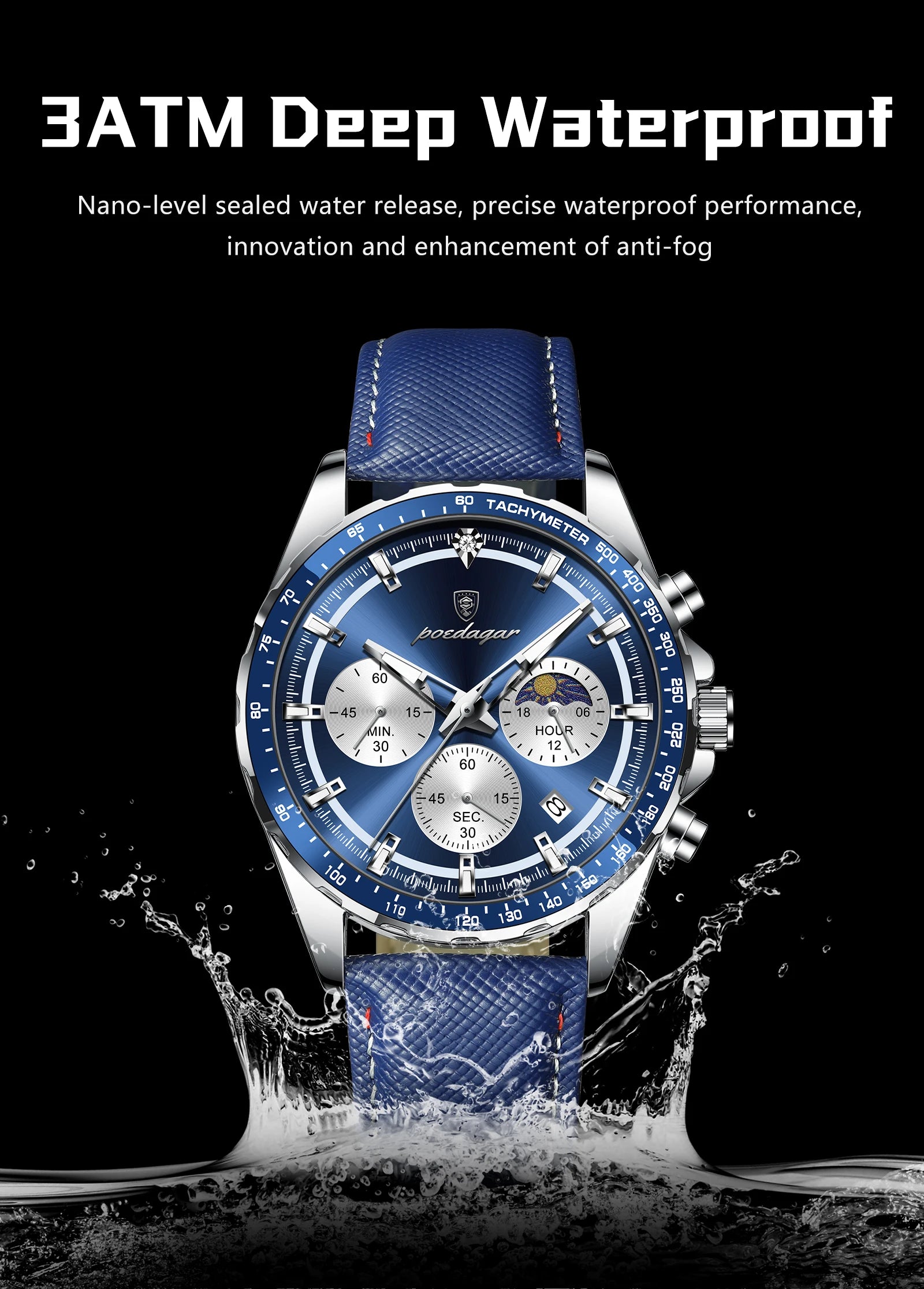 Leather Chronograph Watch – Luminous Dial with Date