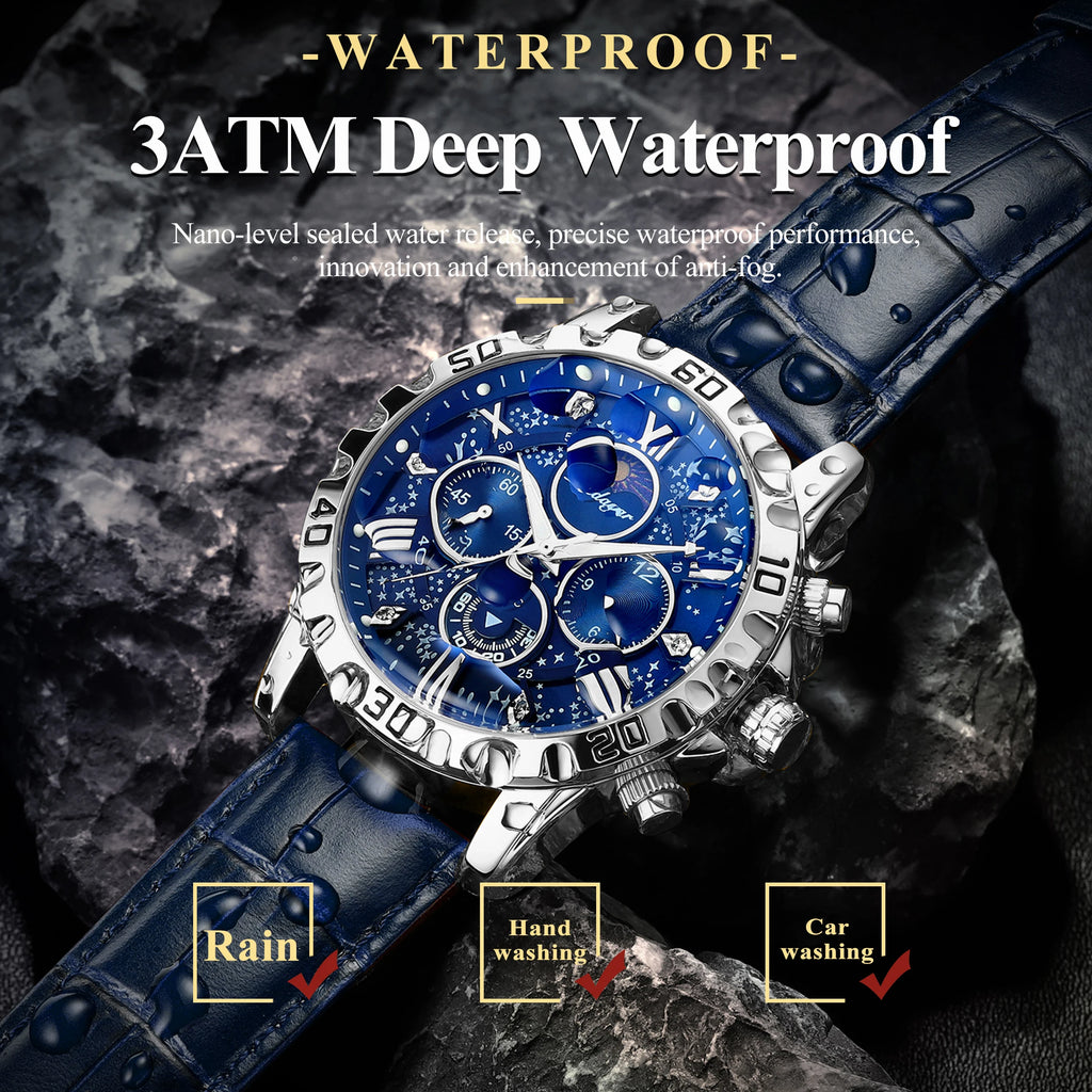 Chronograph Watch with Multiple Time Zone – Leather Strap & Sapphire Crystal