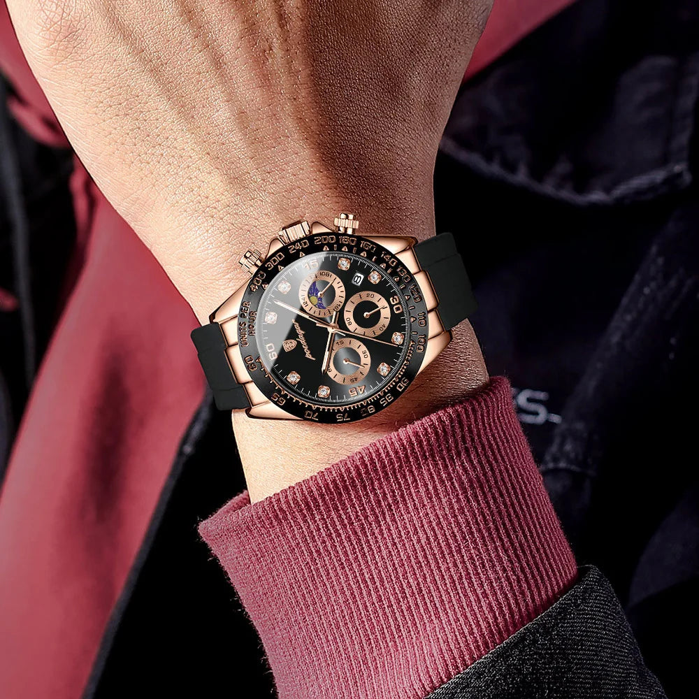 Chronograph Watch with Bamboo Strap – Luminous Dial & Date