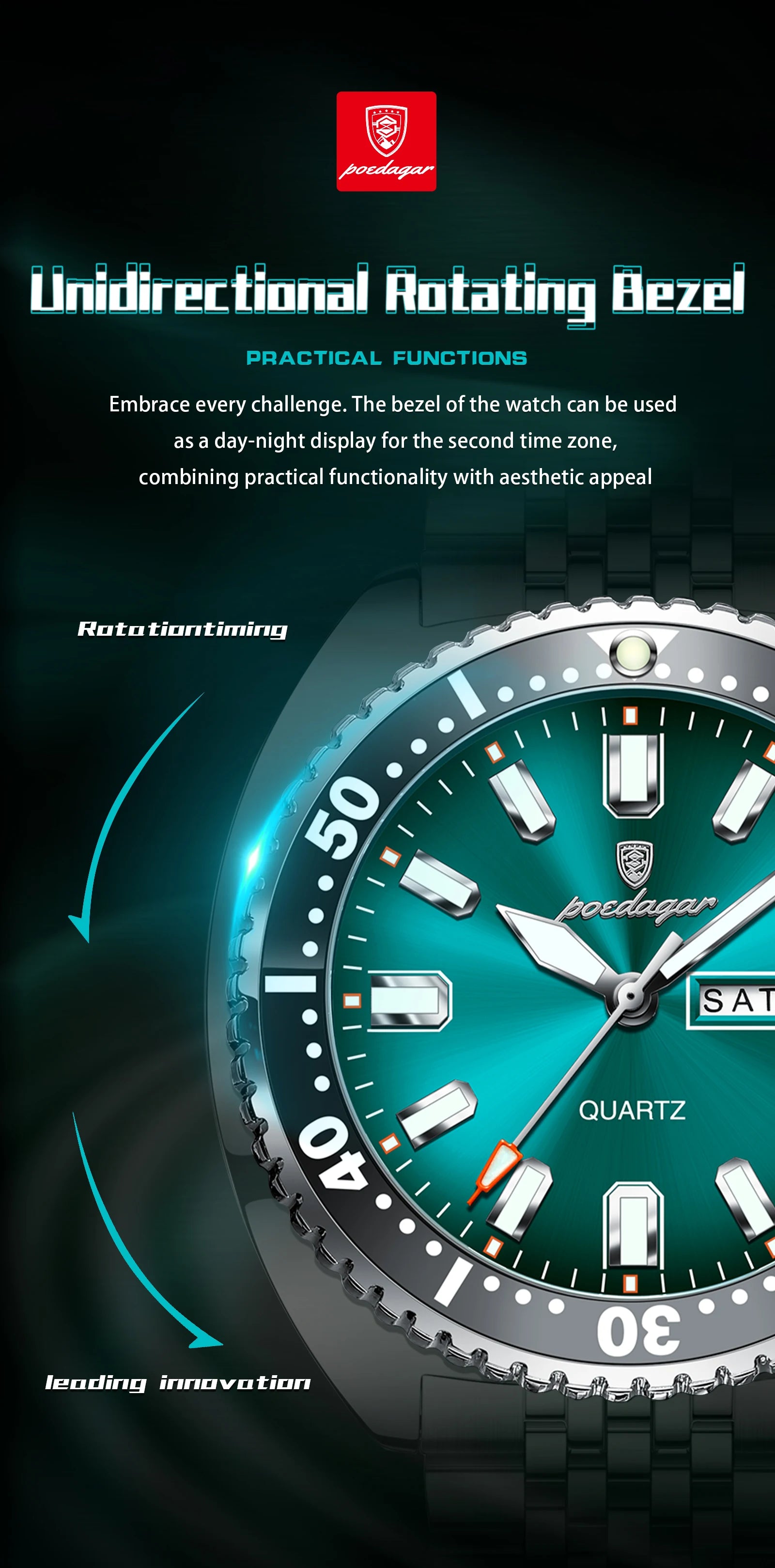 Large Full Calendar Watch – Luminous Dial with Hidden Clasp Bracelet