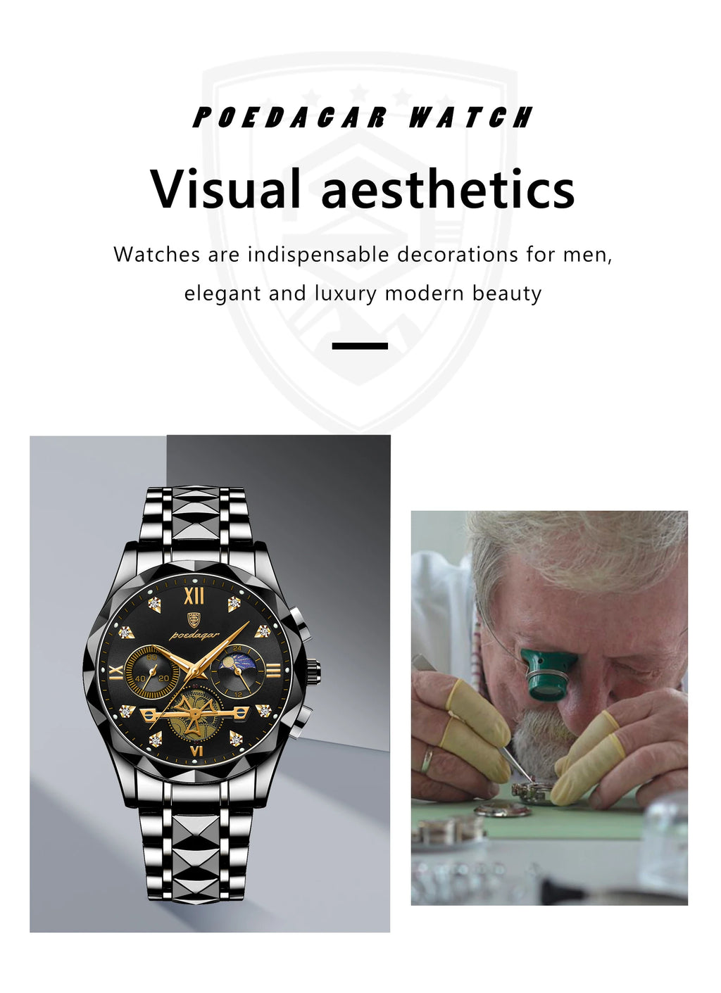 Round Chronograph Watch – Roman Numeral Dial with Hidden Clasp Bracelet
