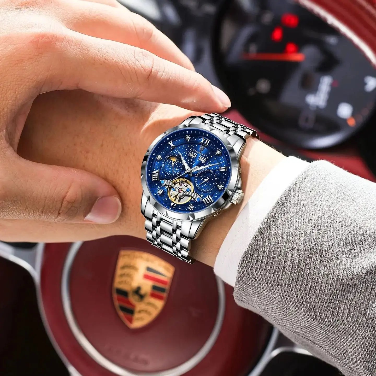 Automatic Skeleton Watch – Roman Numeral Dial with Tourbillon Style