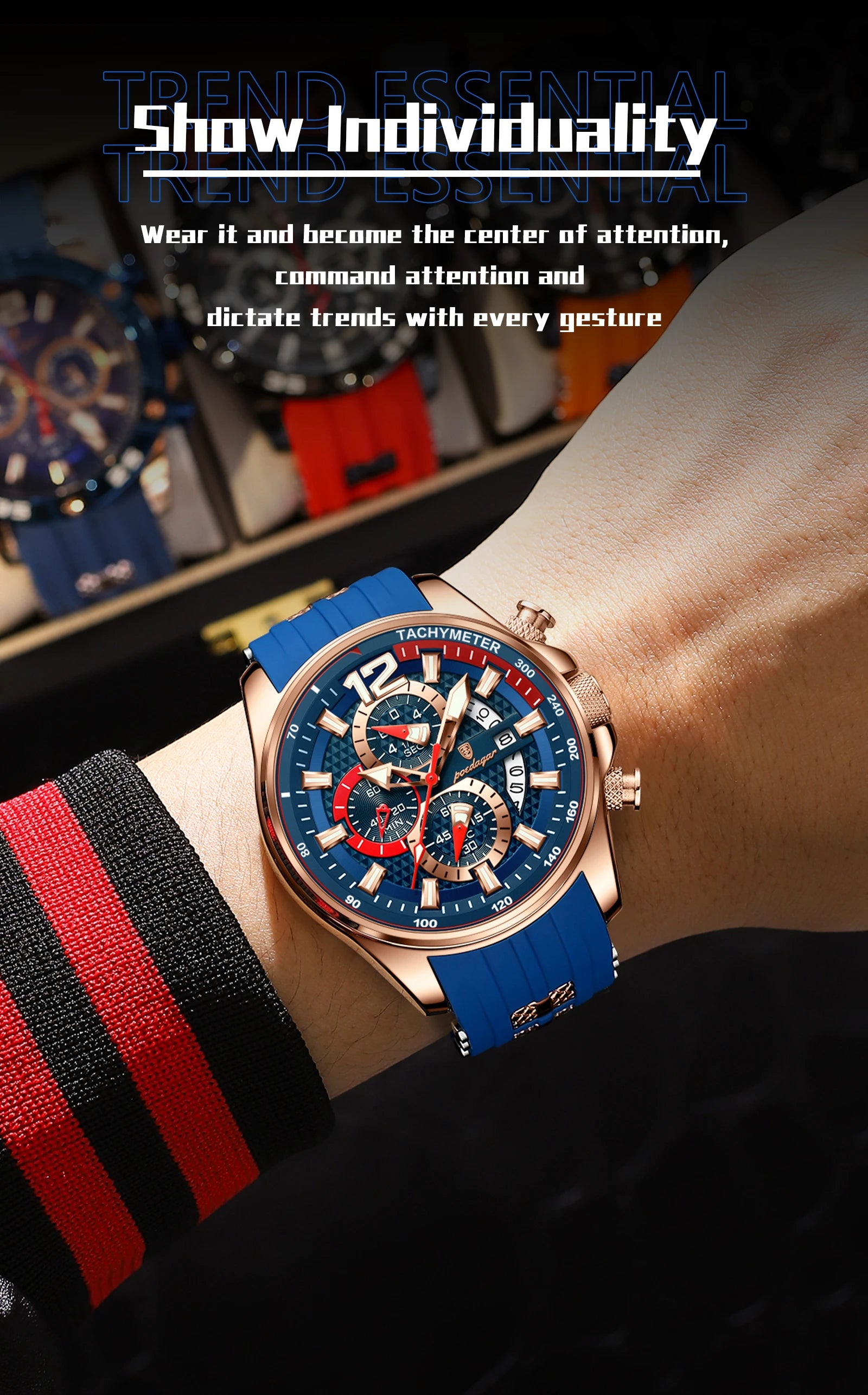 Chronograph Sport Watch – Large Arabic Dial with Silicone Strap & Full Calendar