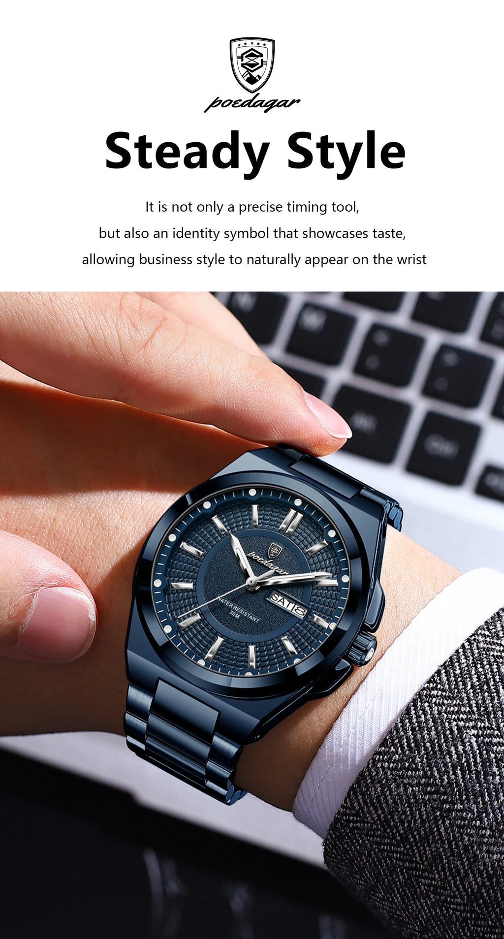 Full Calendar Sport Watch – Luminous Dial with Hidden Clasp Bracelet
