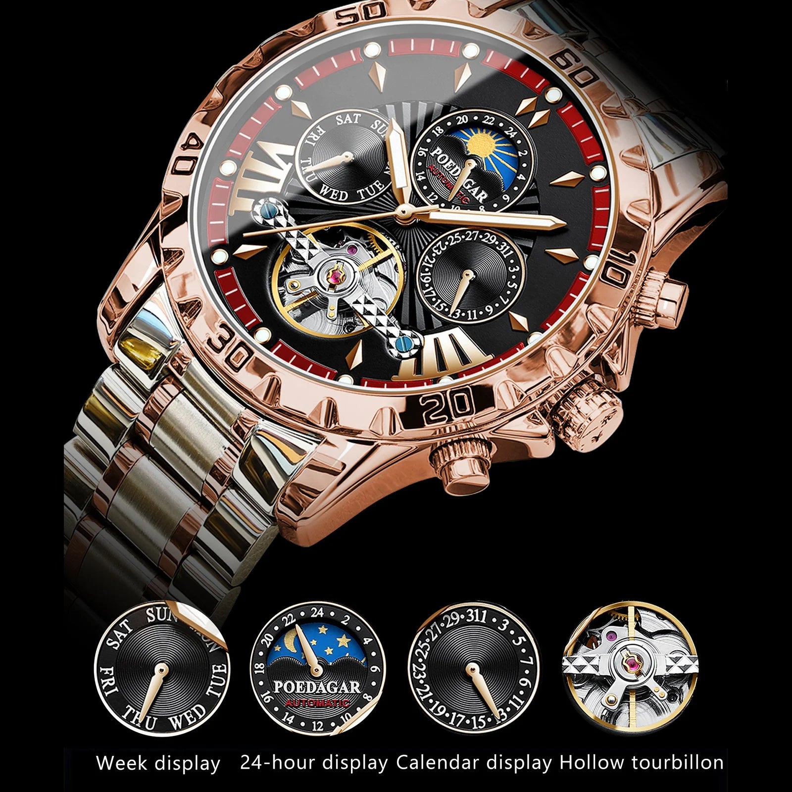 Automatic Skeleton Watch – Tourbillon Style with Full Calendar & Sapphire Crystal