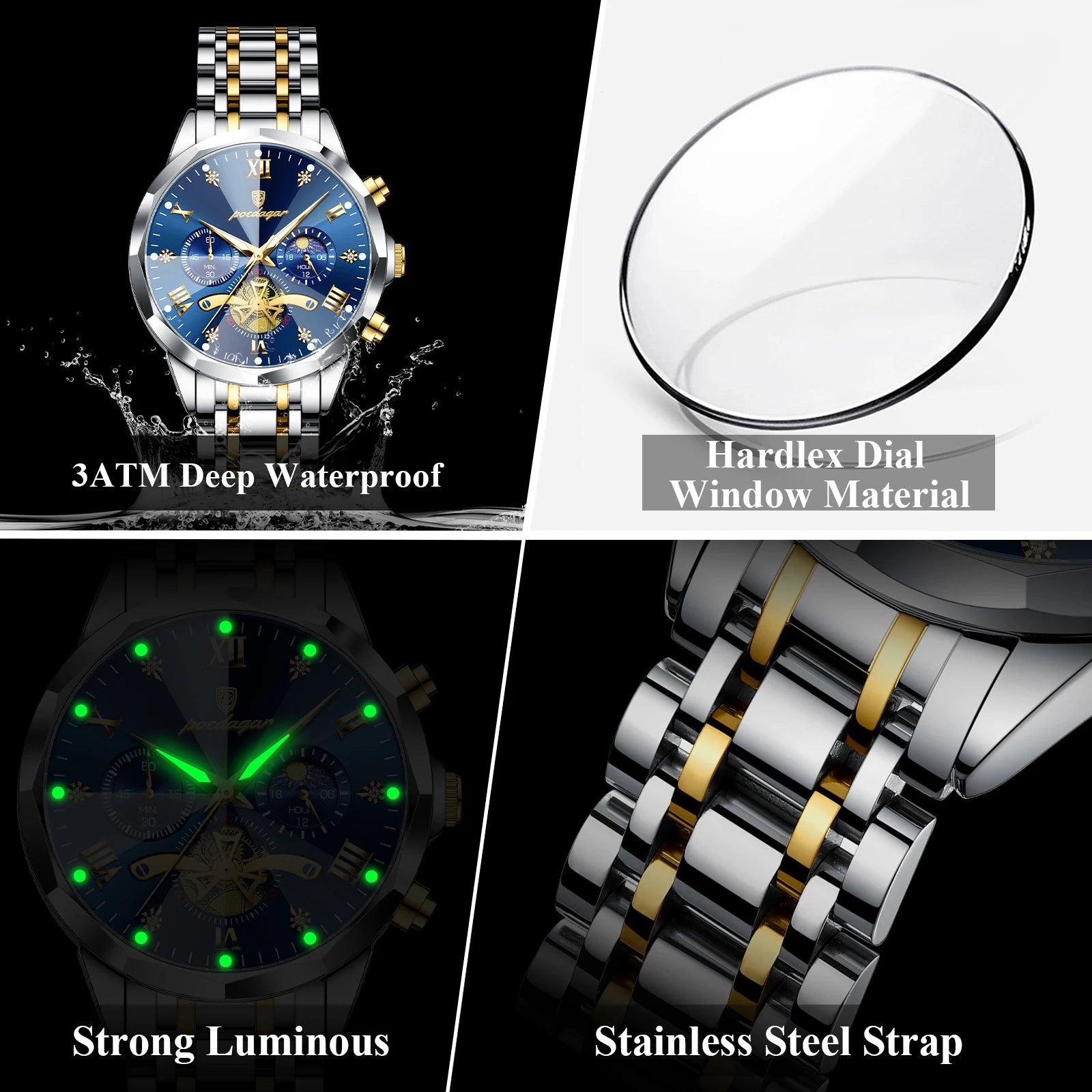 Premium Men's Chronograph Watch – Stainless Steel, Luminous, 3Bar Water‑Resistant