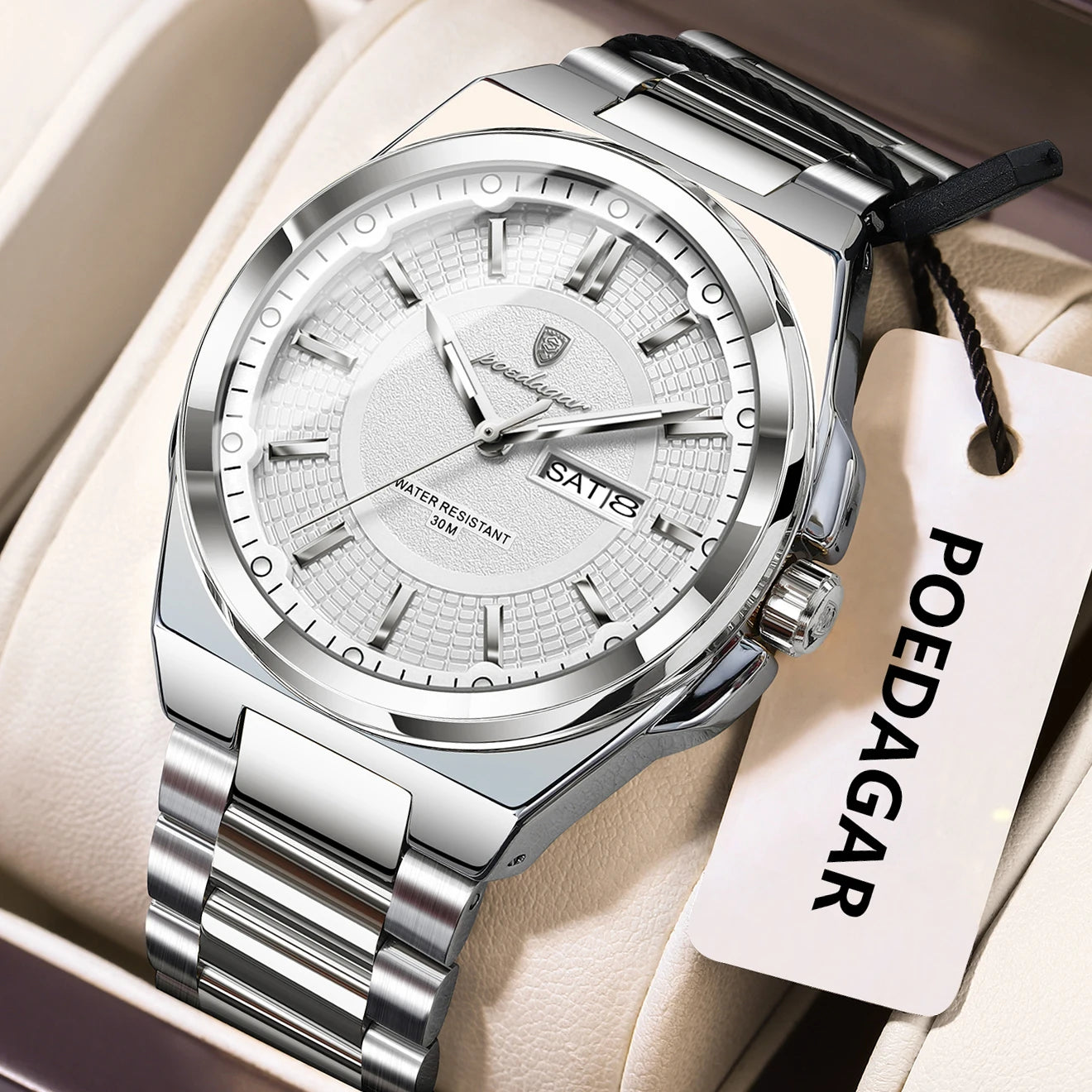 Premium Stainless Steel Chronograph – Day & Date, Luminous, Quartz