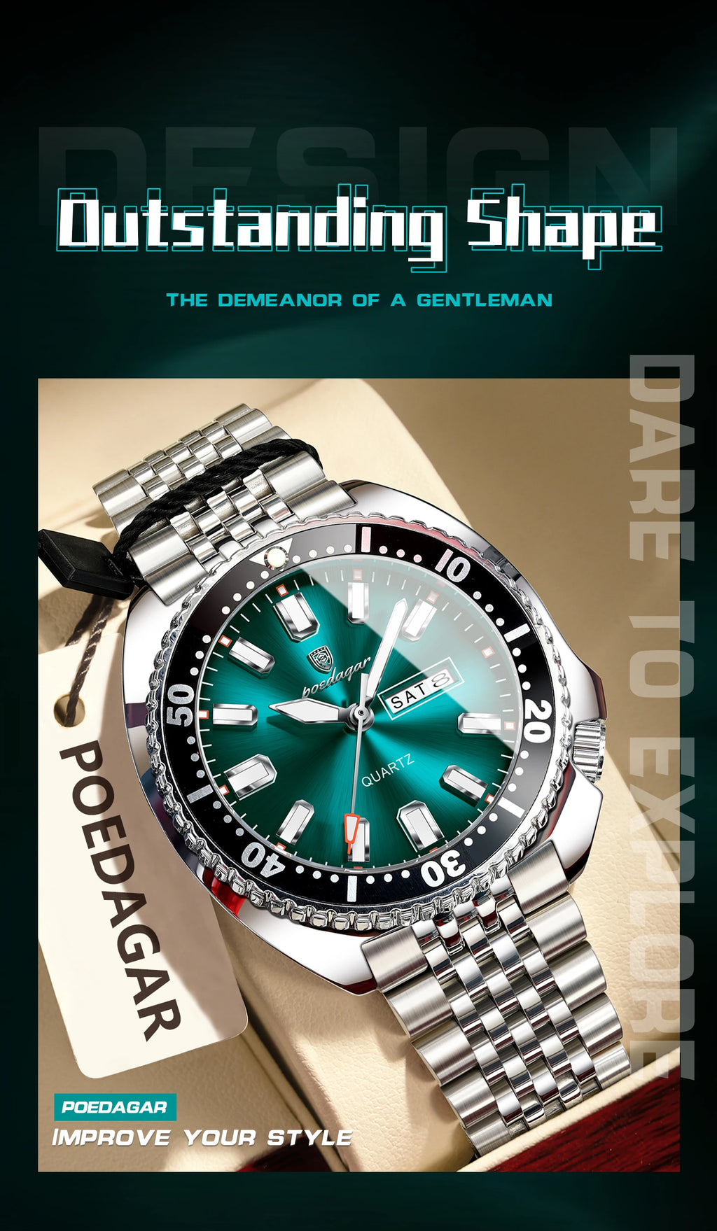 Large Full Calendar Watch – Luminous Dial with Hidden Clasp Bracelet