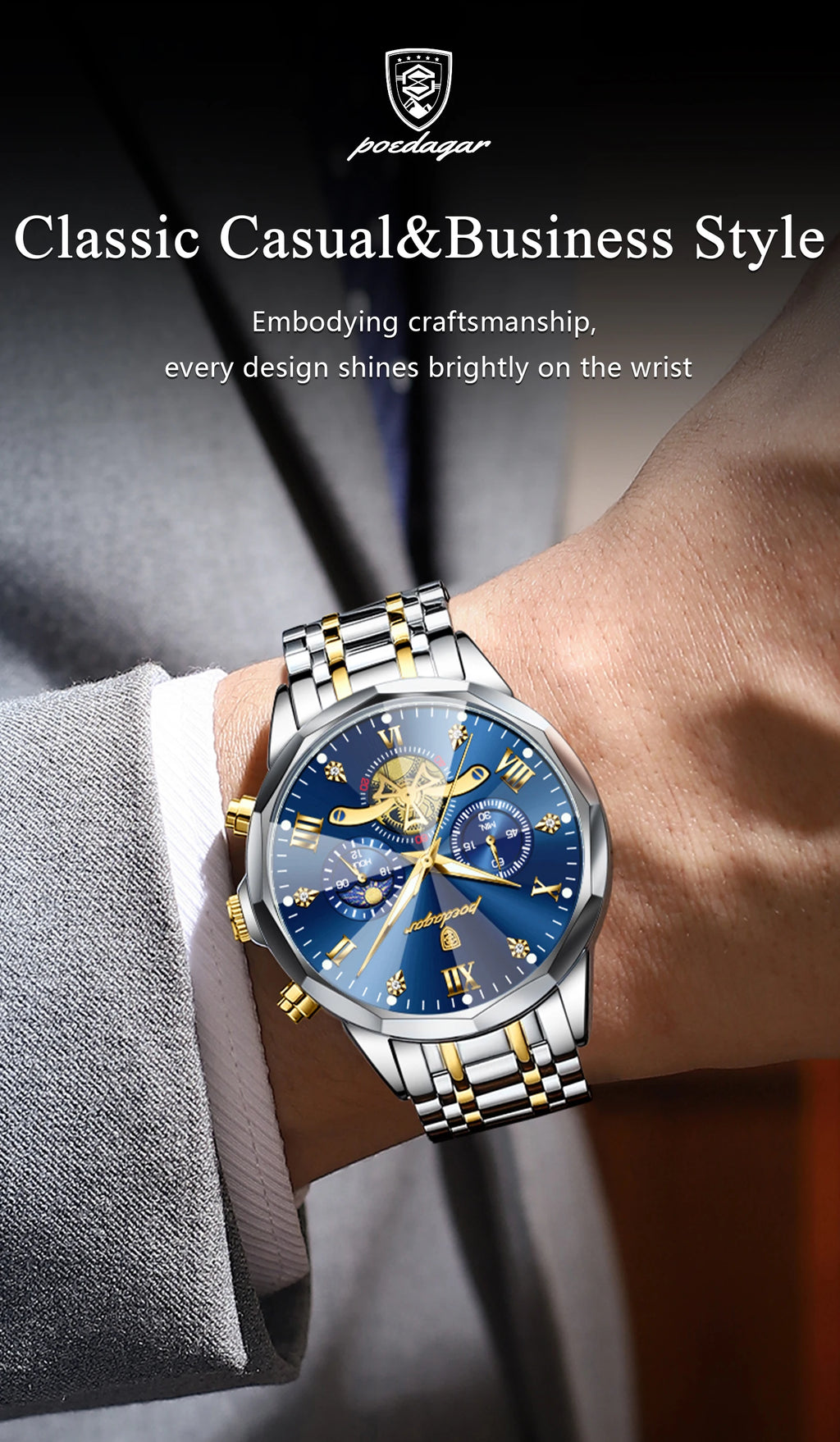 Premium Men's Chronograph Watch – Stainless Steel, Luminous, 3Bar Water‑Resistant