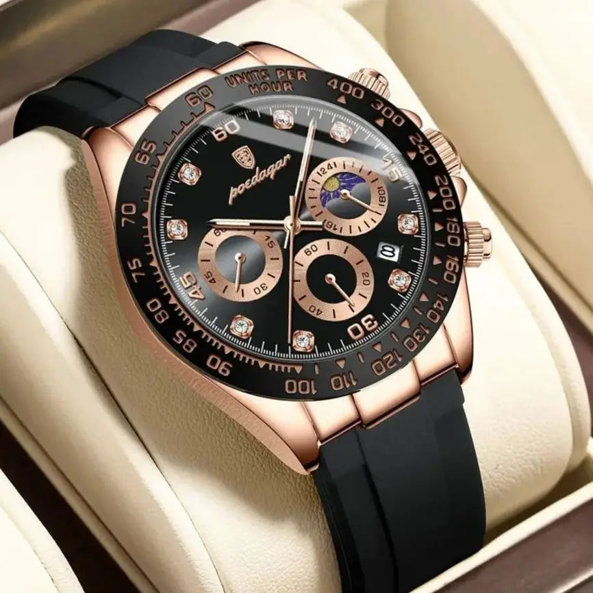 Chronograph Watch with Bamboo Strap – Luminous Dial & Date