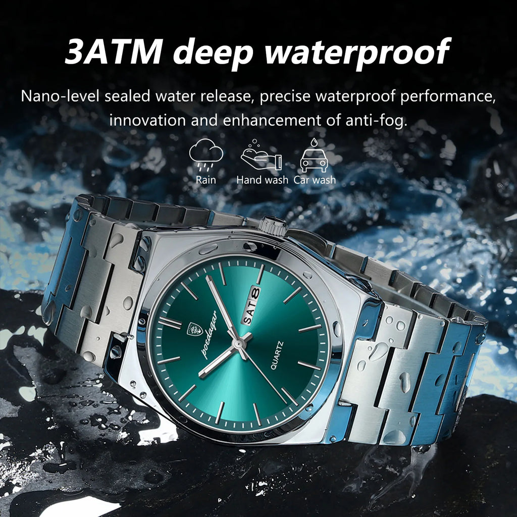 Full Calendar Sport Watch – Luminous Dial with Hidden Clasp Bracelet
