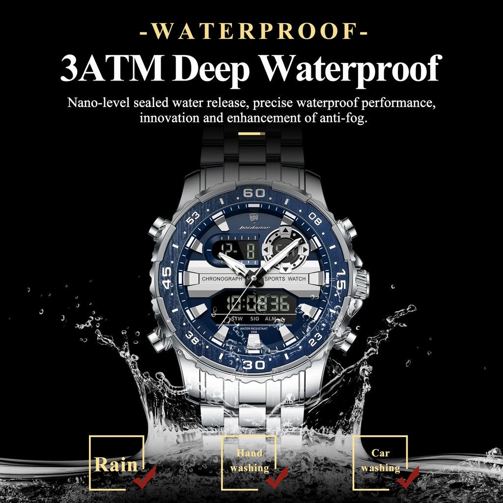 Square Chronograph Watch – Large Numberless Dial with Hidden Clasp Bracelet