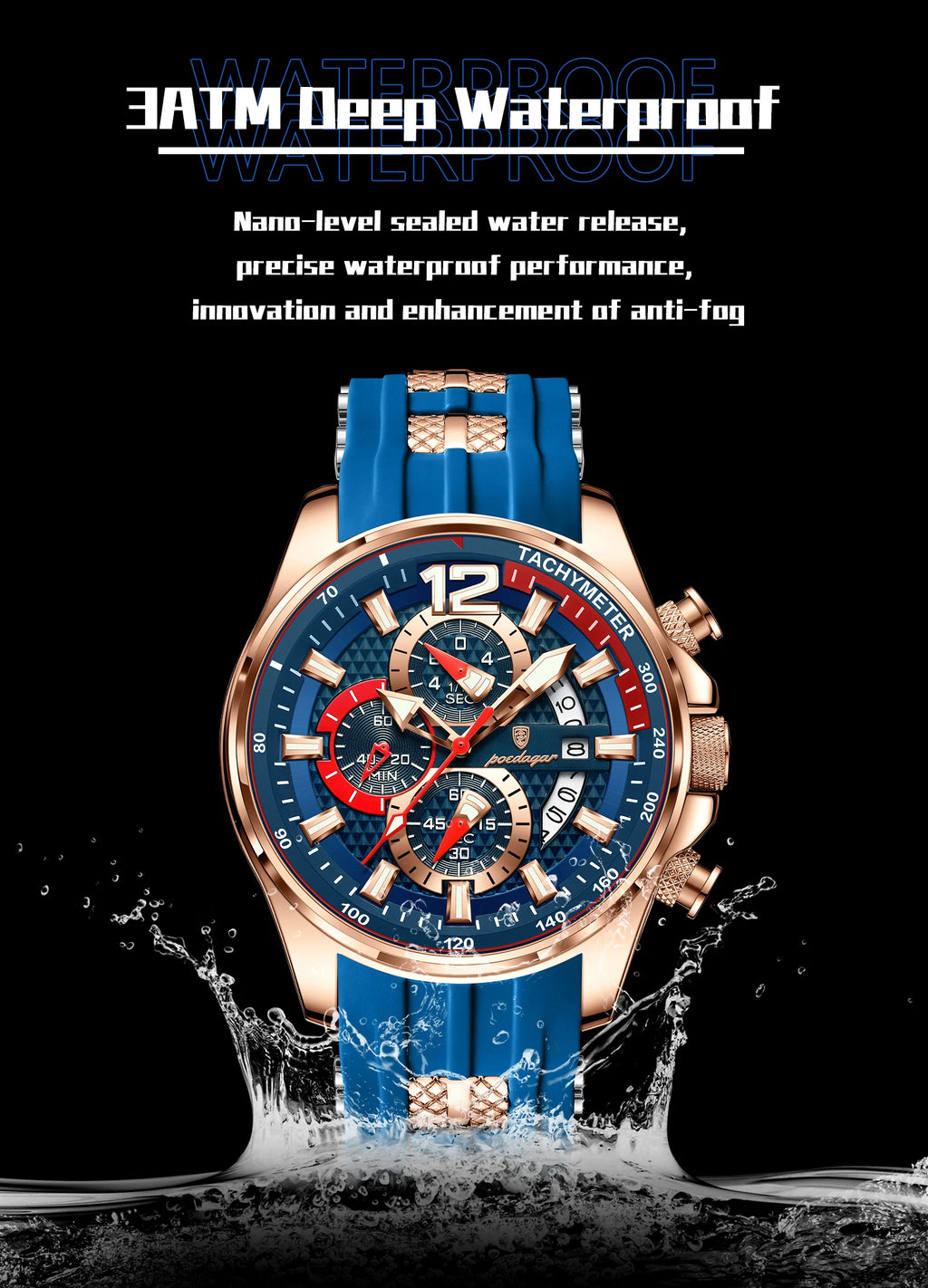 Chronograph Sport Watch – Large Arabic Dial with Silicone Strap & Full Calendar