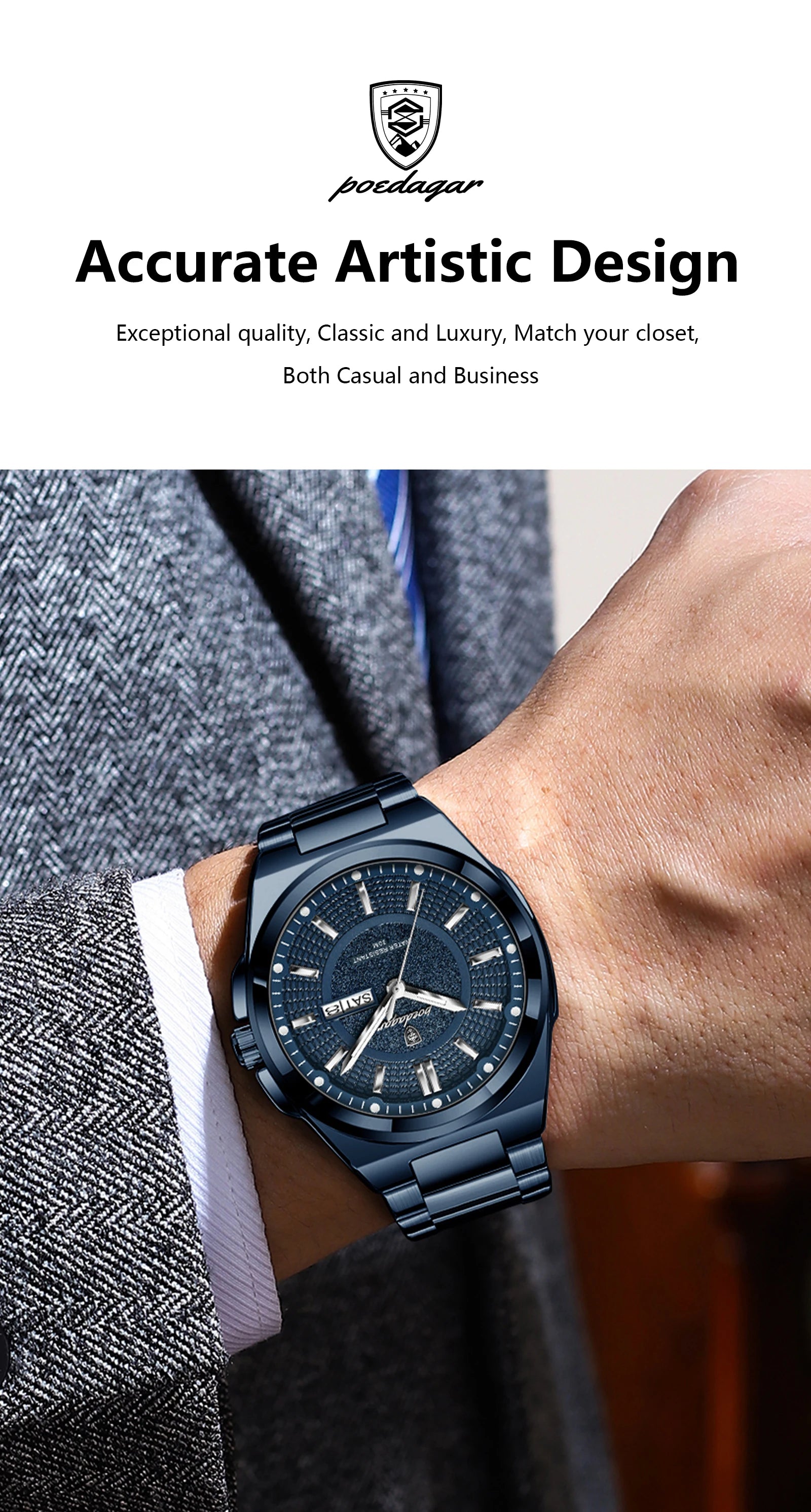 Premium Stainless Steel Chronograph – Day & Date, Luminous, Quartz